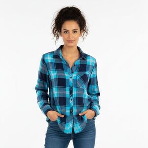 Woolrich Blue & White Plaid Gingham Long Sleeve Button Front Shirt Top L